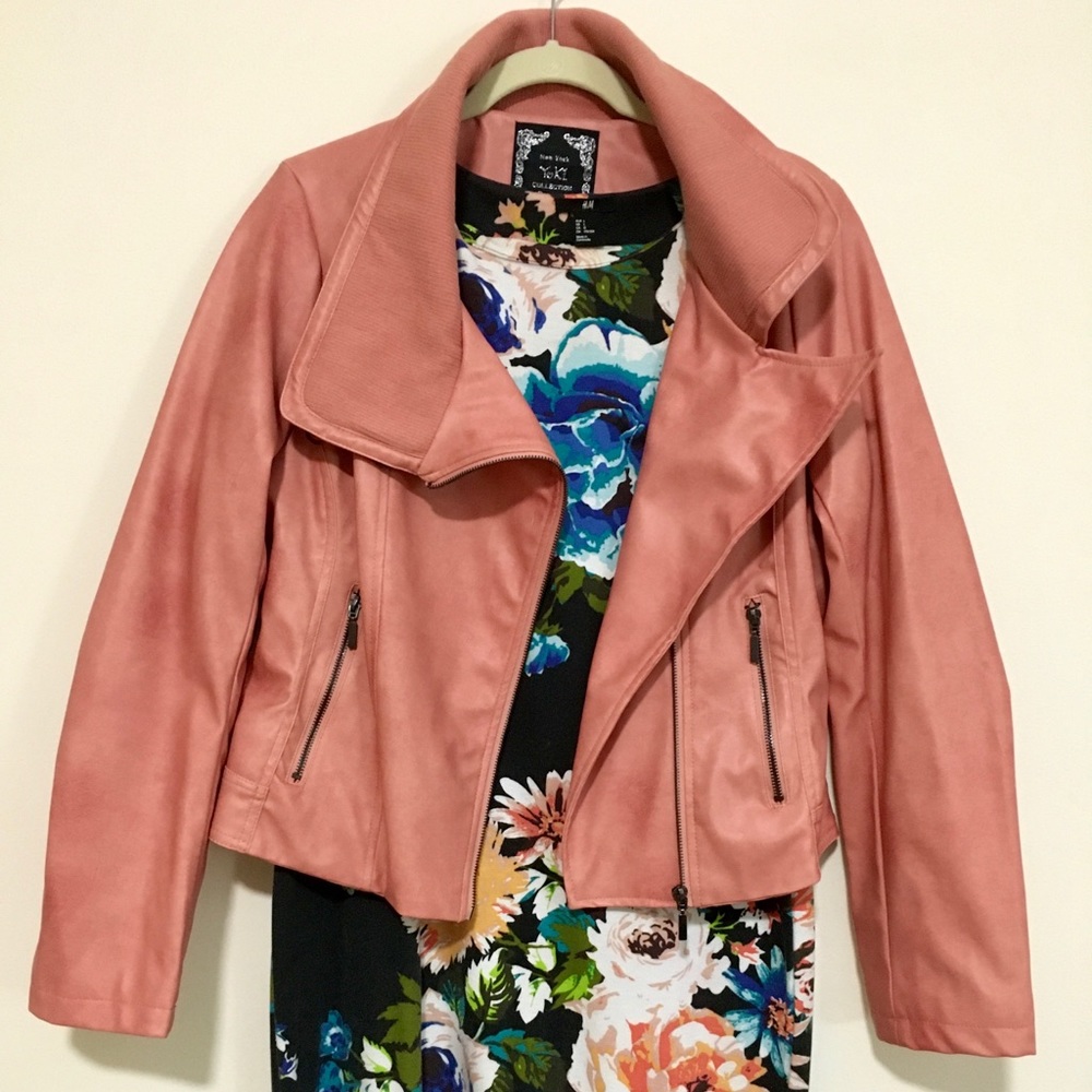 Pink Vegan Leather Asymmetrical Moto Jacket
